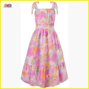 Girls Floral Chiffon Dress Sleeveless A-Line Vintage Elegant Summer Party Wear